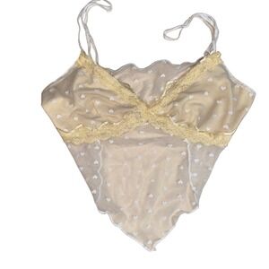 Pastel Yellow Heart Mesh Handkerchief Top Lace‎ Trim Coquette Fairycore Camisole